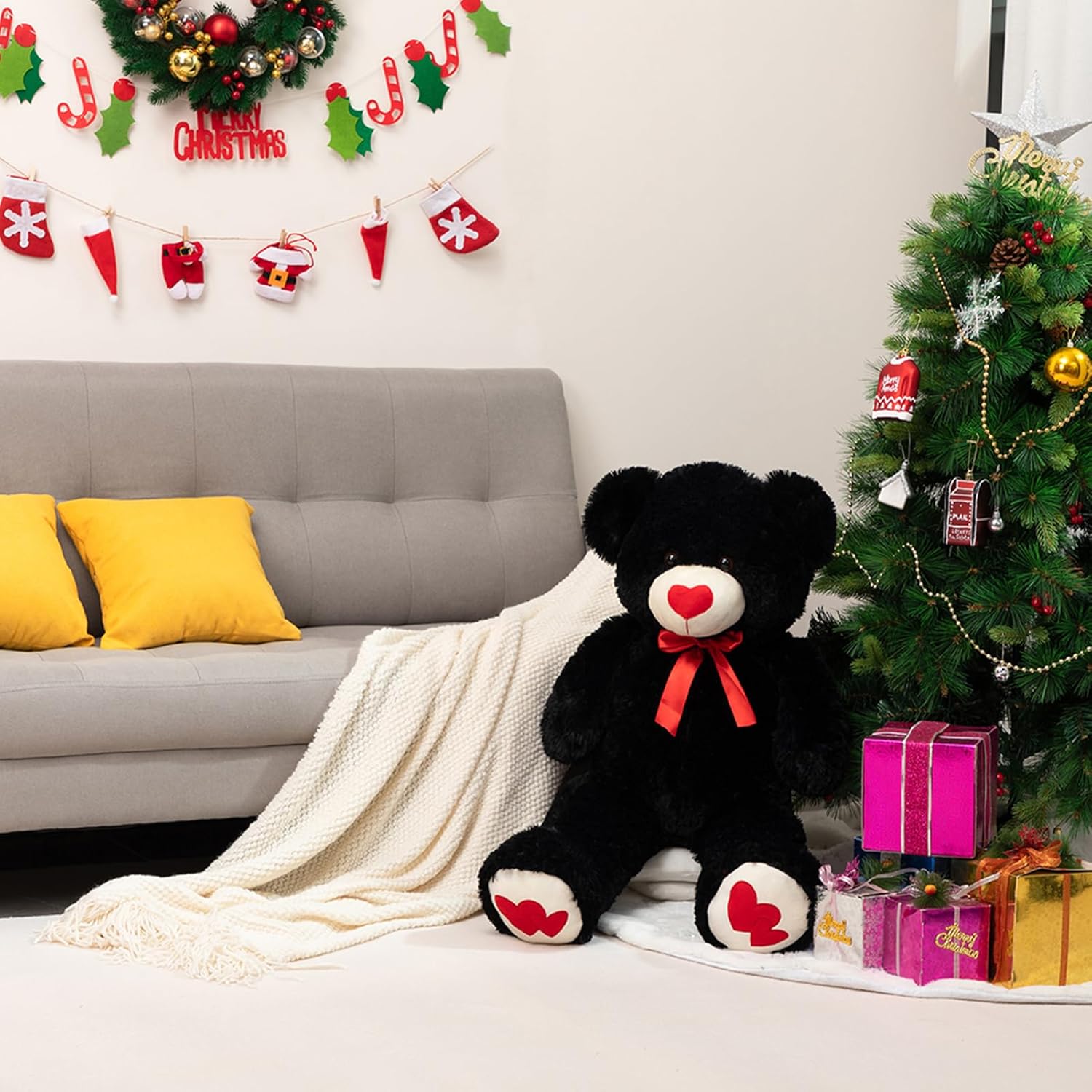 HollyHOME Big Teddy Bear Stuffed Animal Large Bear Plush with Red Heart for Girlfriend and Kids Holiday Toy Gift 36 inch Brown