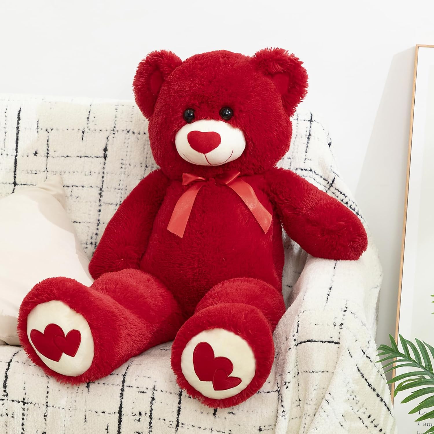 HollyHOME Big Teddy Bear Stuffed Animal Large Bear Plush with Red Heart for Girlfriend and Kids Valentine's Day 36 inch Beige