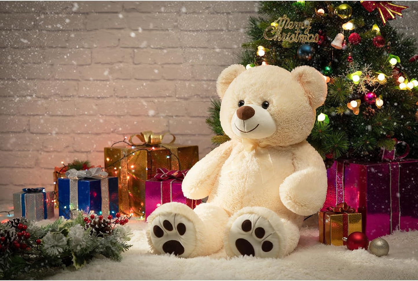 HollyHOME Teddy Bear Stuffed Animal Plush Giant Teddy Bears with Footprints Big Bear 36 inch Tan