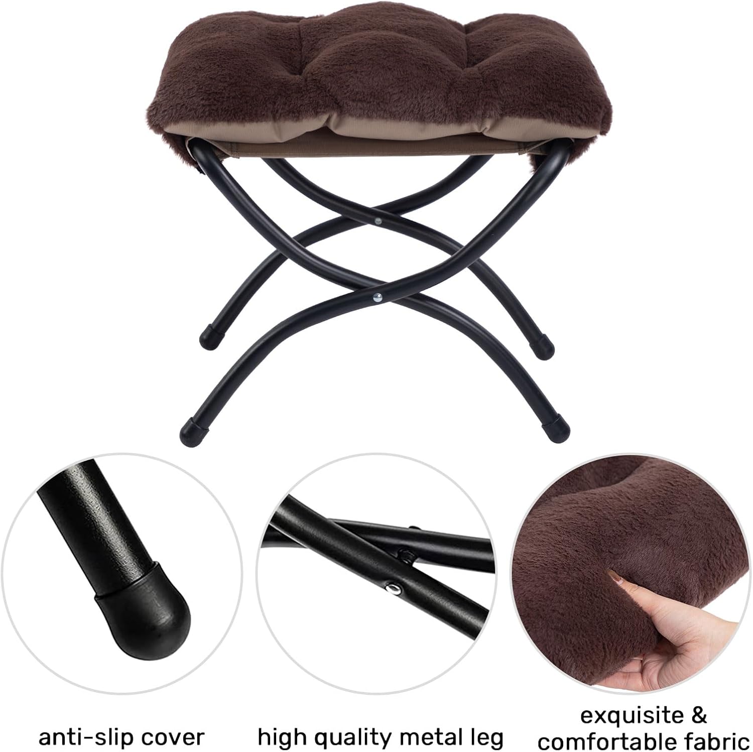 HollyHOME Fabric Lazy Chair with Foldable Ottoman, Accent Comfy Lounge Arm Chair and Folding Footrest Stool Set, Leisure Sofa Reading Chair and Footstool for Living Room, Bedroom, Dorm, Dark Coffee