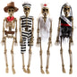 HollyHOME 4 Pieces Halloween Hanging Skeleton Props Skeleton Figures with Dress Haunted House Halloween Party Supplies Halloween Decorations Outdoor 17 Inch