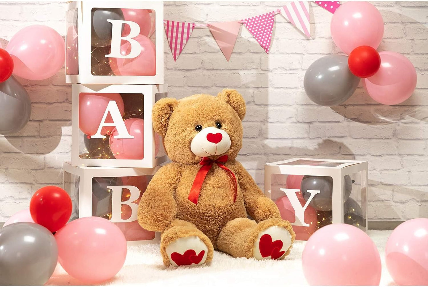 HollyHOME Big Teddy Bear Stuffed Animal Large Bear Plush with Red Heart for Girlfriend and Kids Valentine's Day 36 inch Beige