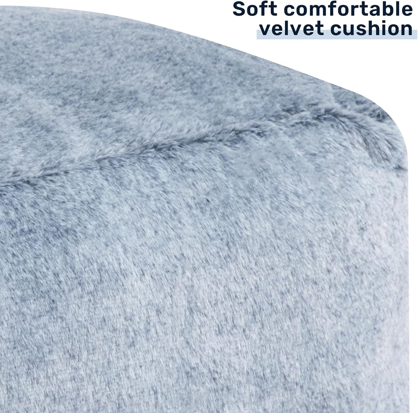 HollyHOME 15"(H) Bean Bag Ottoman Pouf, 6.6LB Memory Foam Filled Footstool for Sofa, Accent Stuffed Footrest Stool with Washable Cover, Single Footrest Stool for Living Room, Bedroom, Blue&Grey