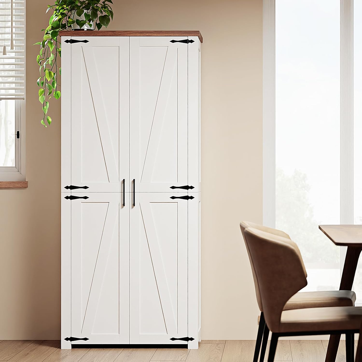HollyHOME Kitchen Pantry Cabinet White（2-Door）