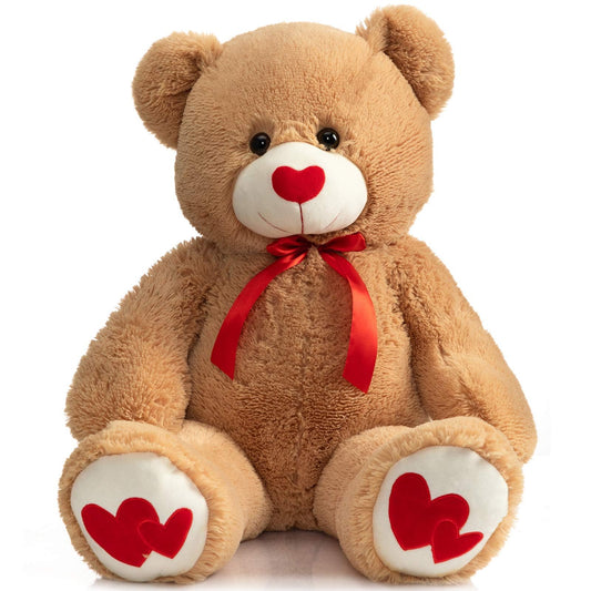 HollyHOME Big Teddy Bear Stuffed Animal Large Bear Plush with Red Heart for Girlfriend and Kids Valentine's Day 36 inch Tan