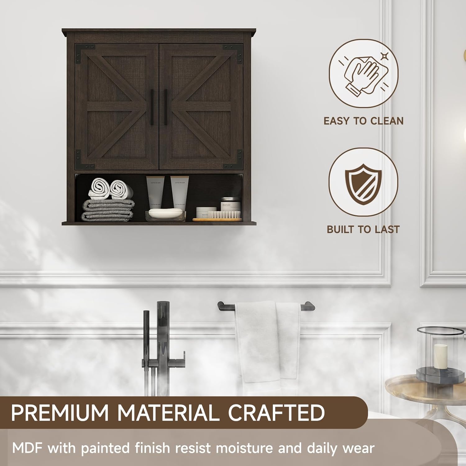HollyHOME Farmhouse Wall Wood Medicine Cabinet for Bathroom, Kitchen, Laundry Room, Living Room, Dark Brown