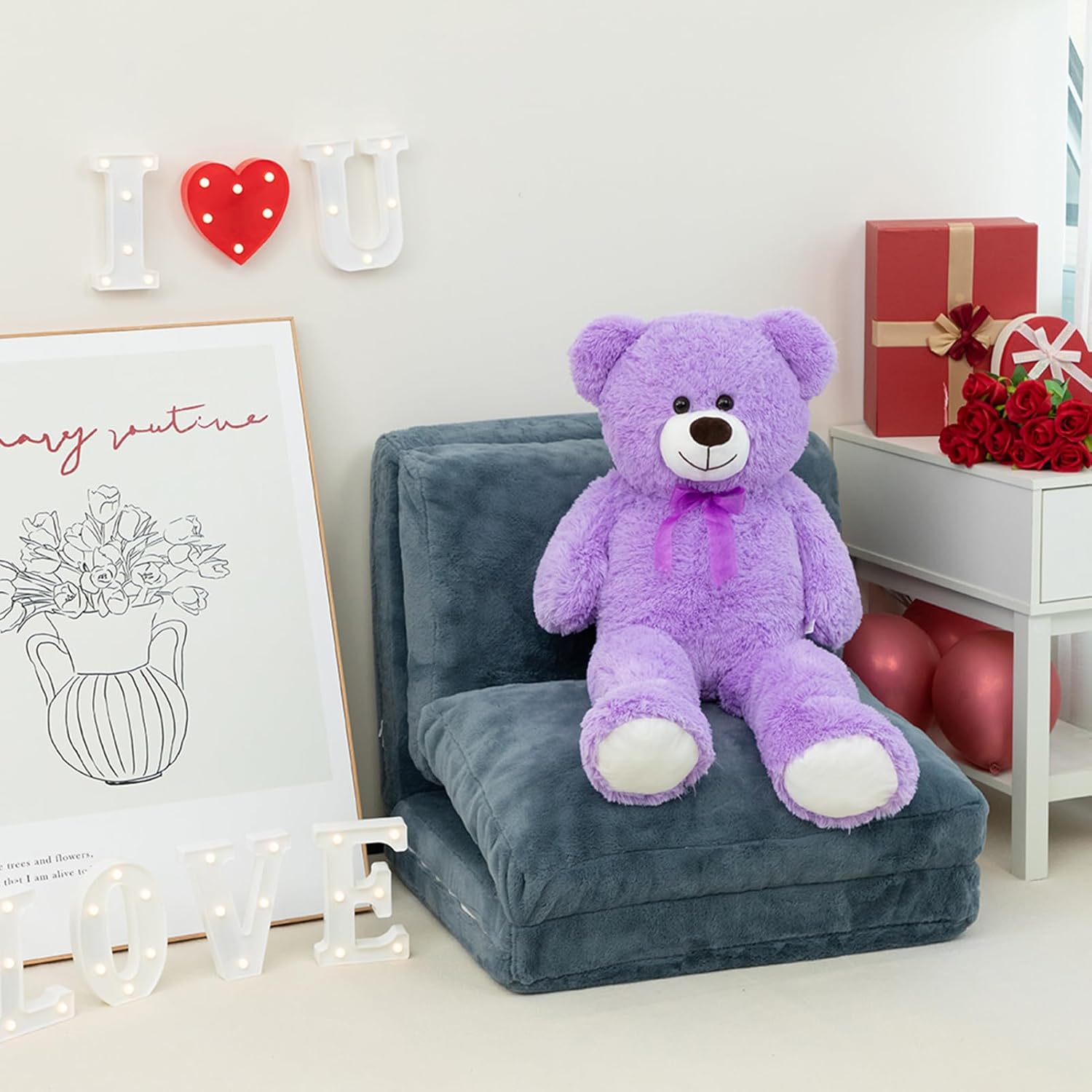 HollyHOME Big Teddy Bear Large Teddy Bear Stuffed Animal Birthday Valentines Day Plush for Kids and Girlfriend 36 inch Blue