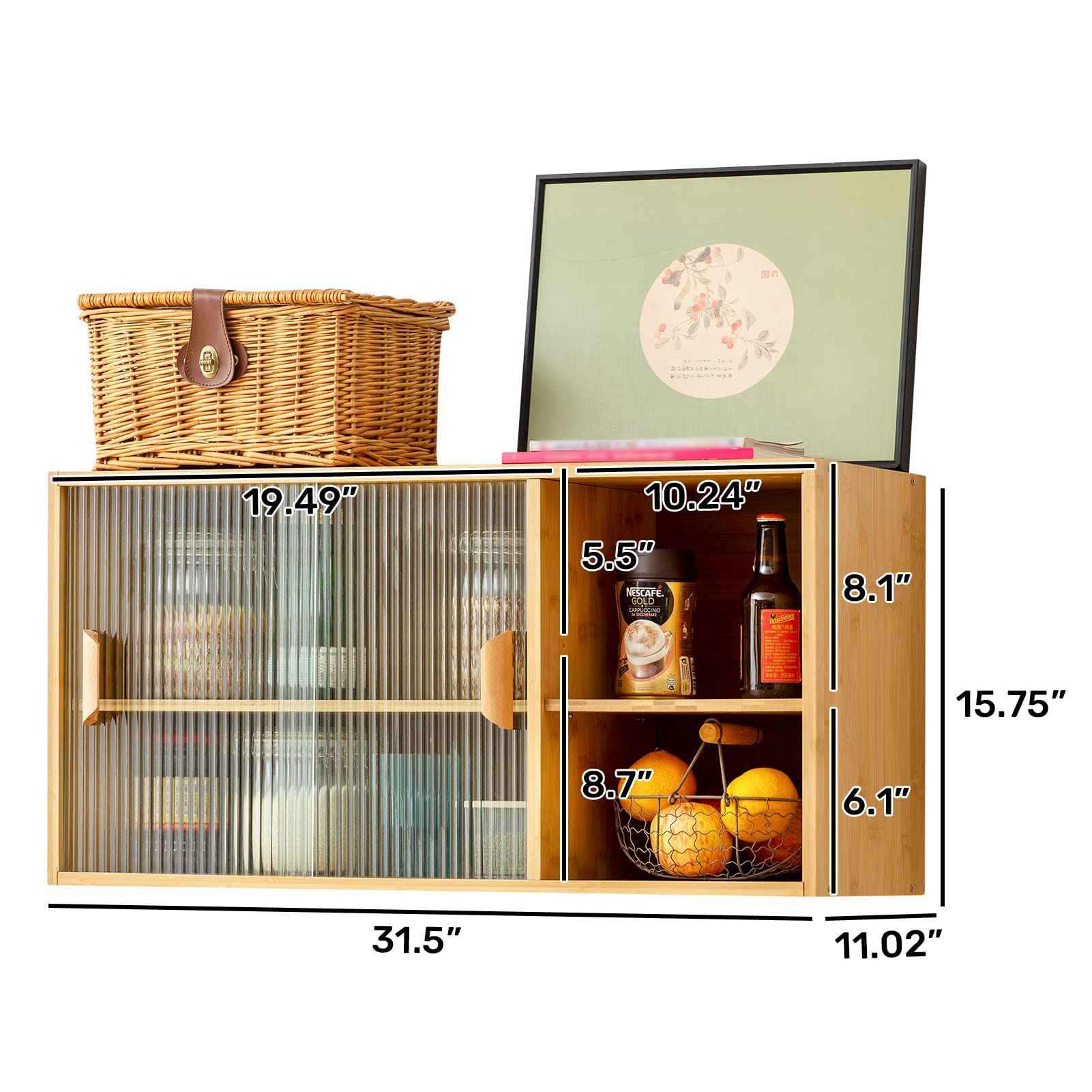 HollyHOME 41.3"(H) Wooden Storage Cabinet with Glass Doors