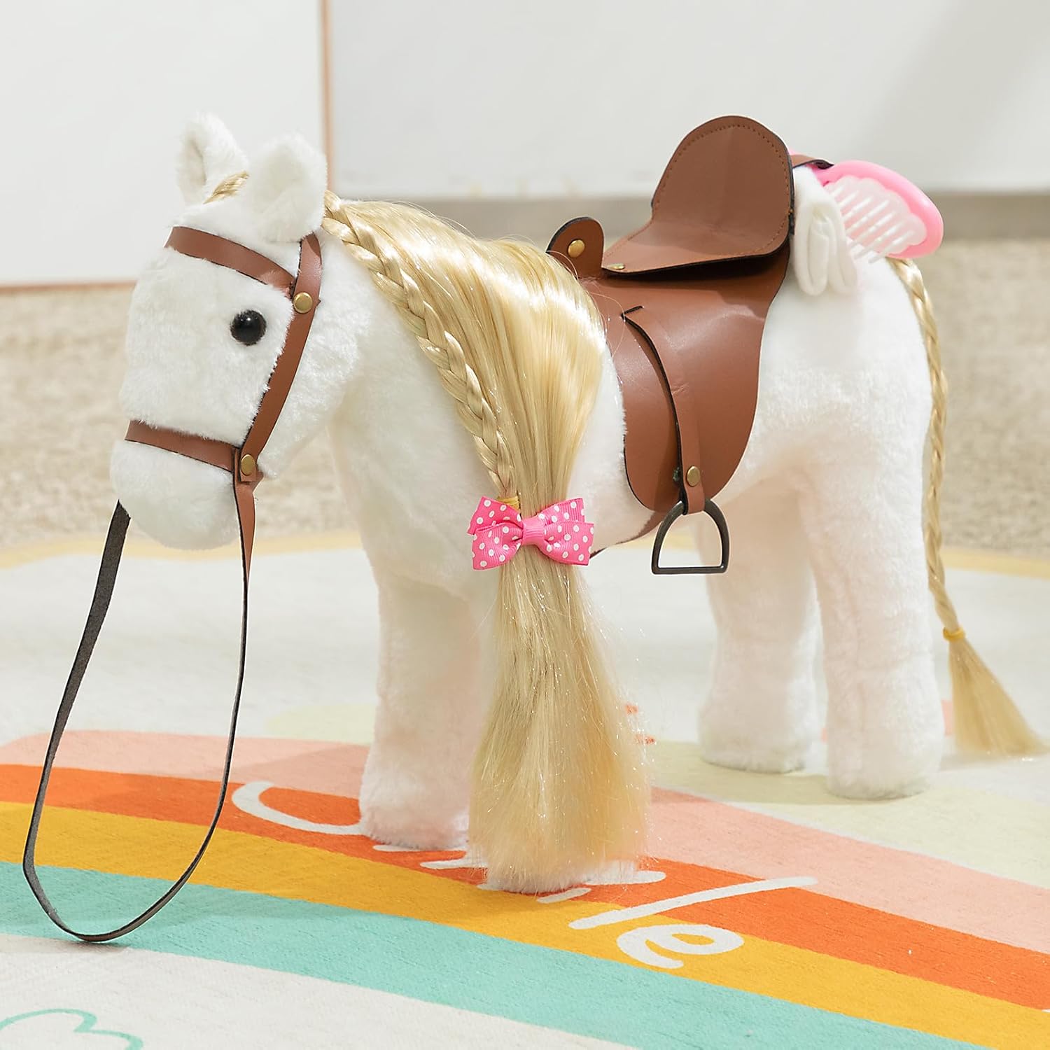 HollyHOME Palomino Horse Stuffed Animal Pretty Pony Plush Toy Pretend Play Horse 11 inches Beige