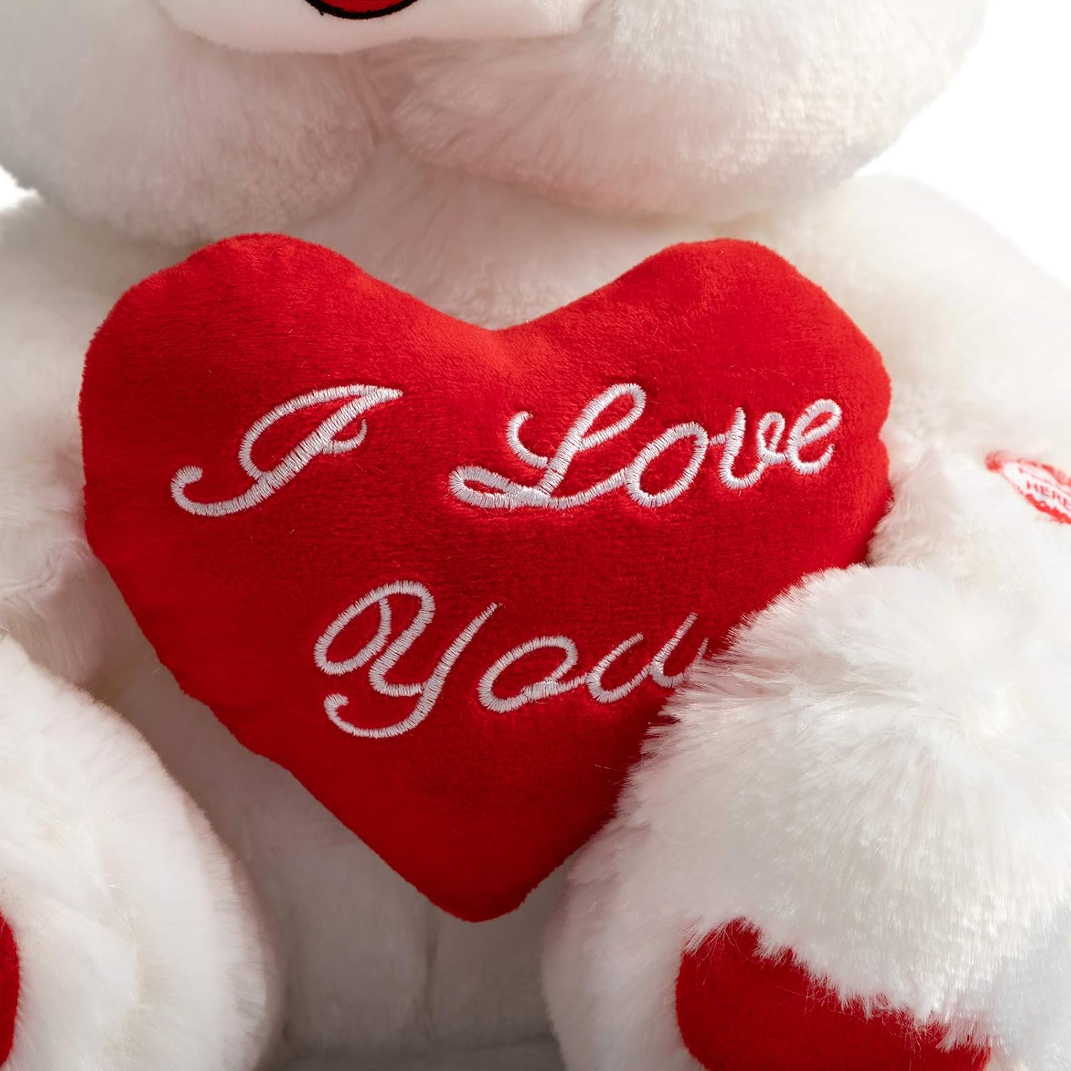 HollyHOME Teddy Bear with Pink Heart Plush Bear That Says I Love You and Blushes LED Stuffed Toys for Girlfriend and Kids Valentine's Day 13 inch White