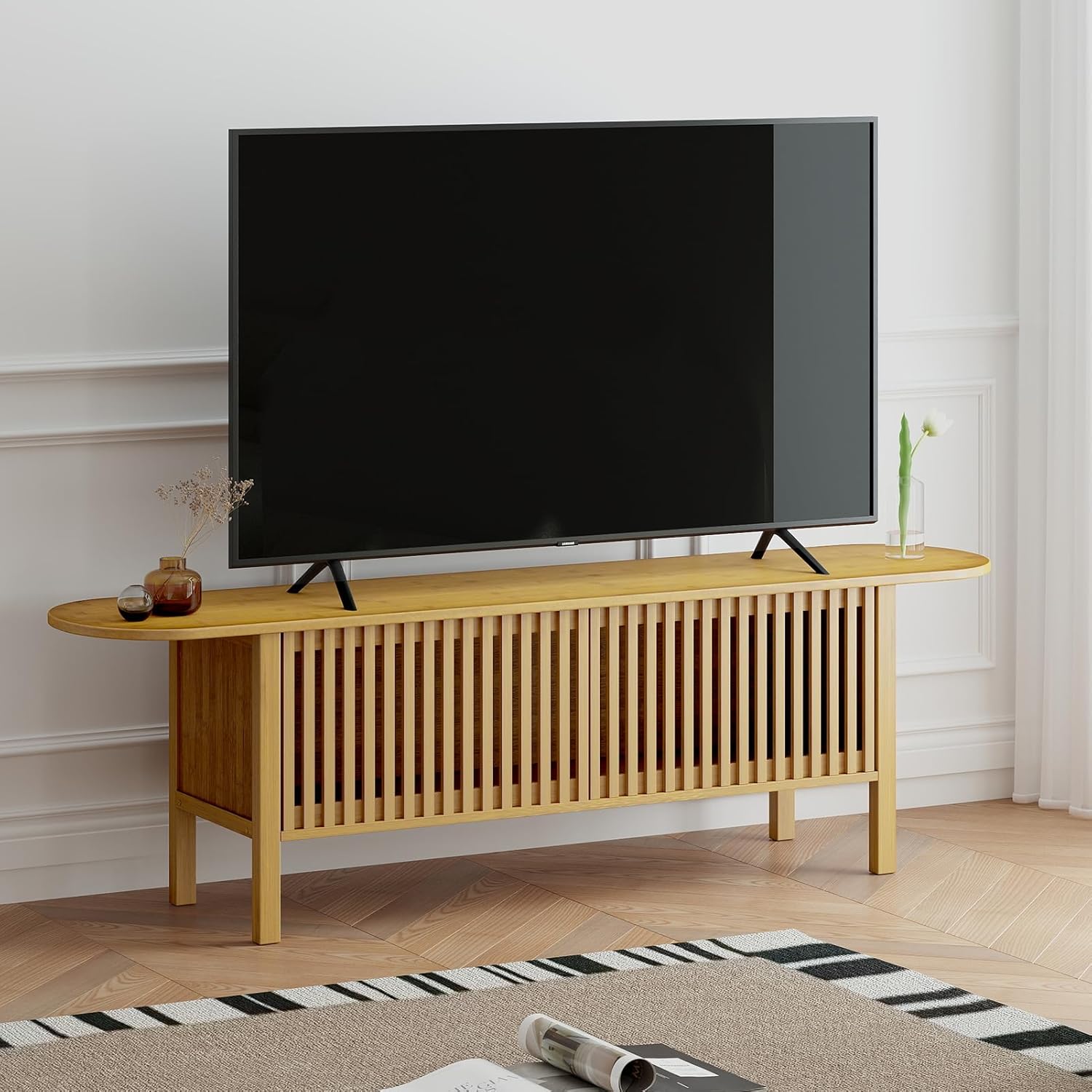 HollyHOME Bamboo TV Stand (with Fence Door)
