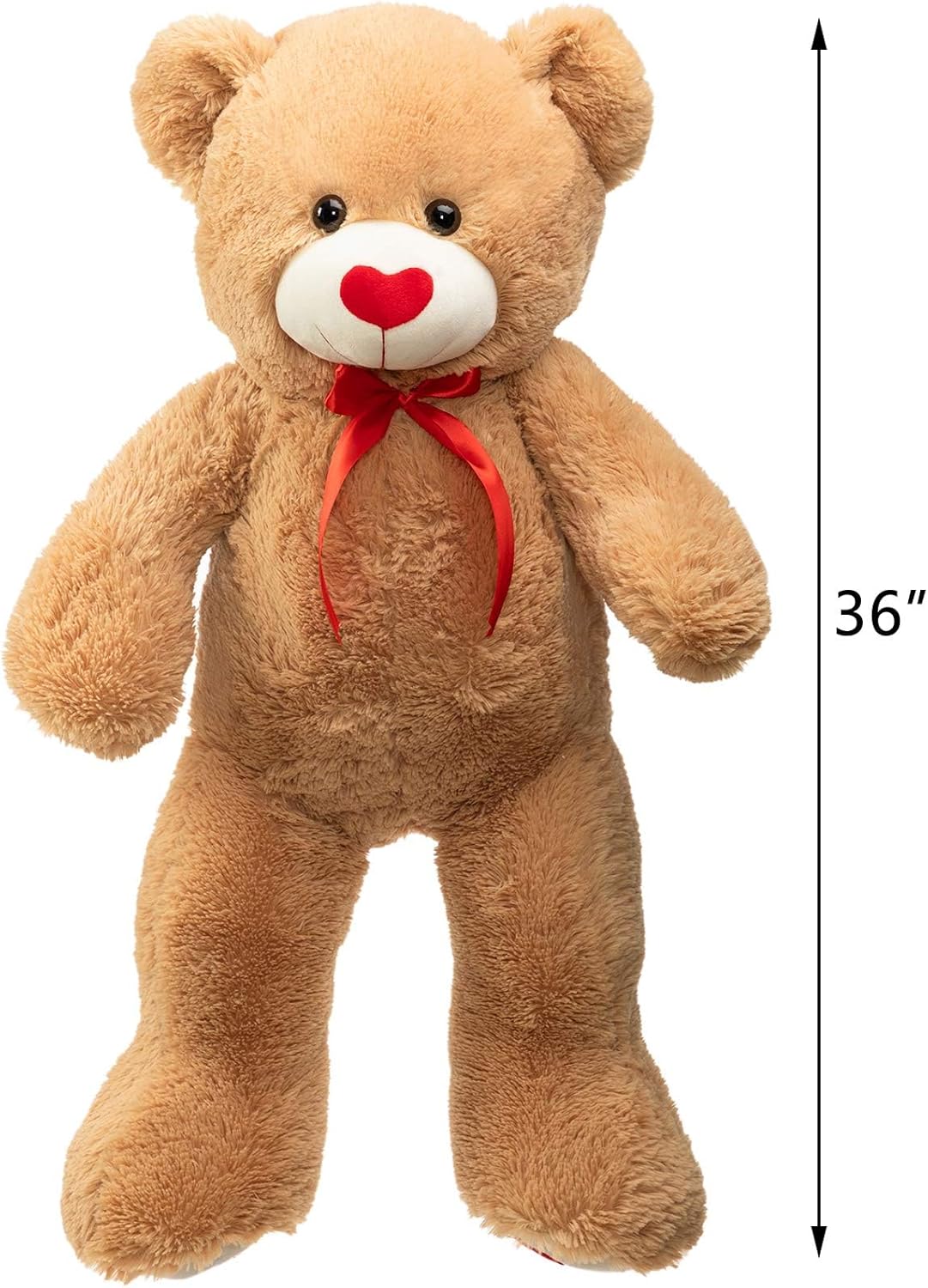 HollyHOME Big Teddy Bear Stuffed Animal Large Bear Plush with Red Heart for Girlfriend and Kids Valentine's Day 36 inch Tan