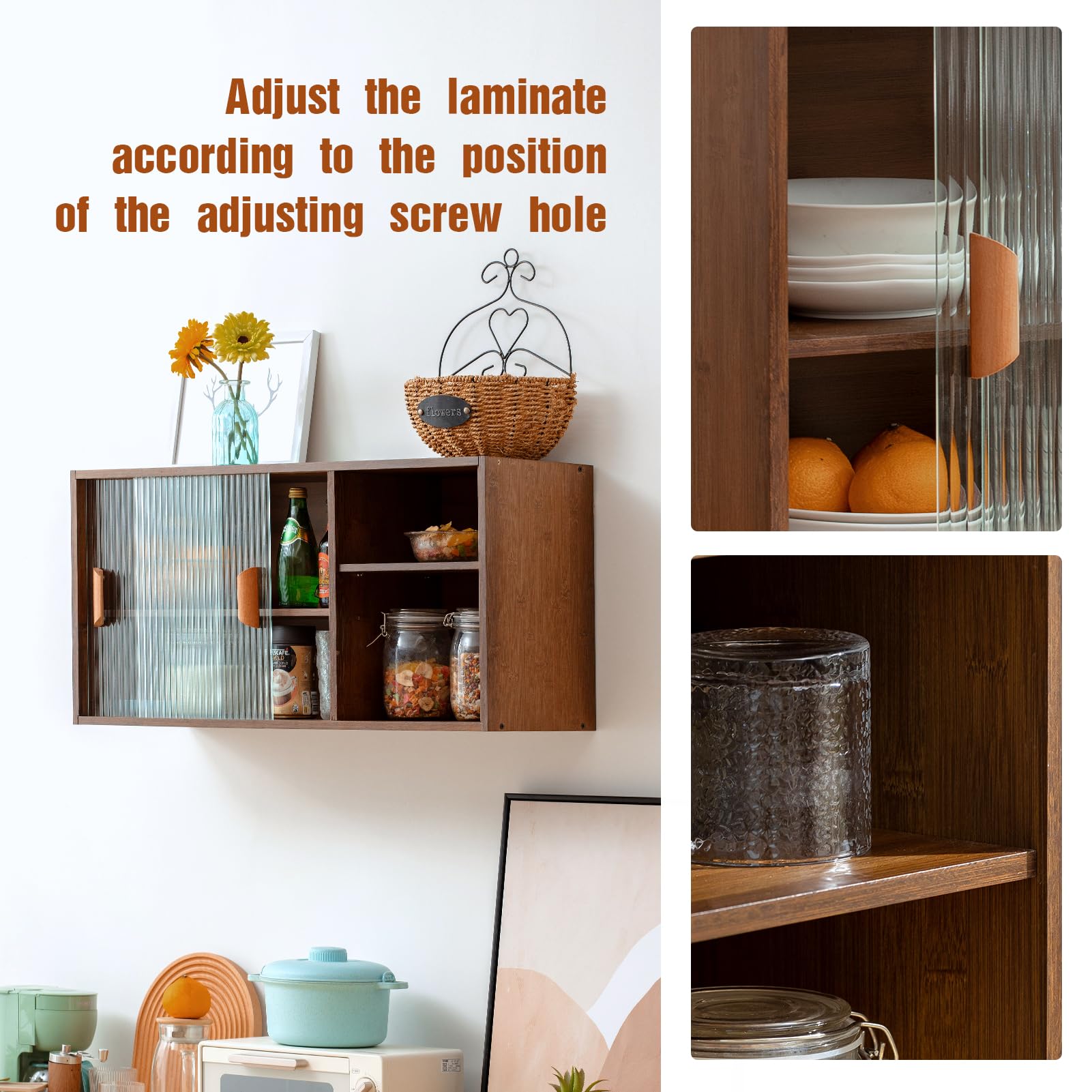 HollyHOME 41.3"(H) Wooden Storage Cabinet with Glass Doors