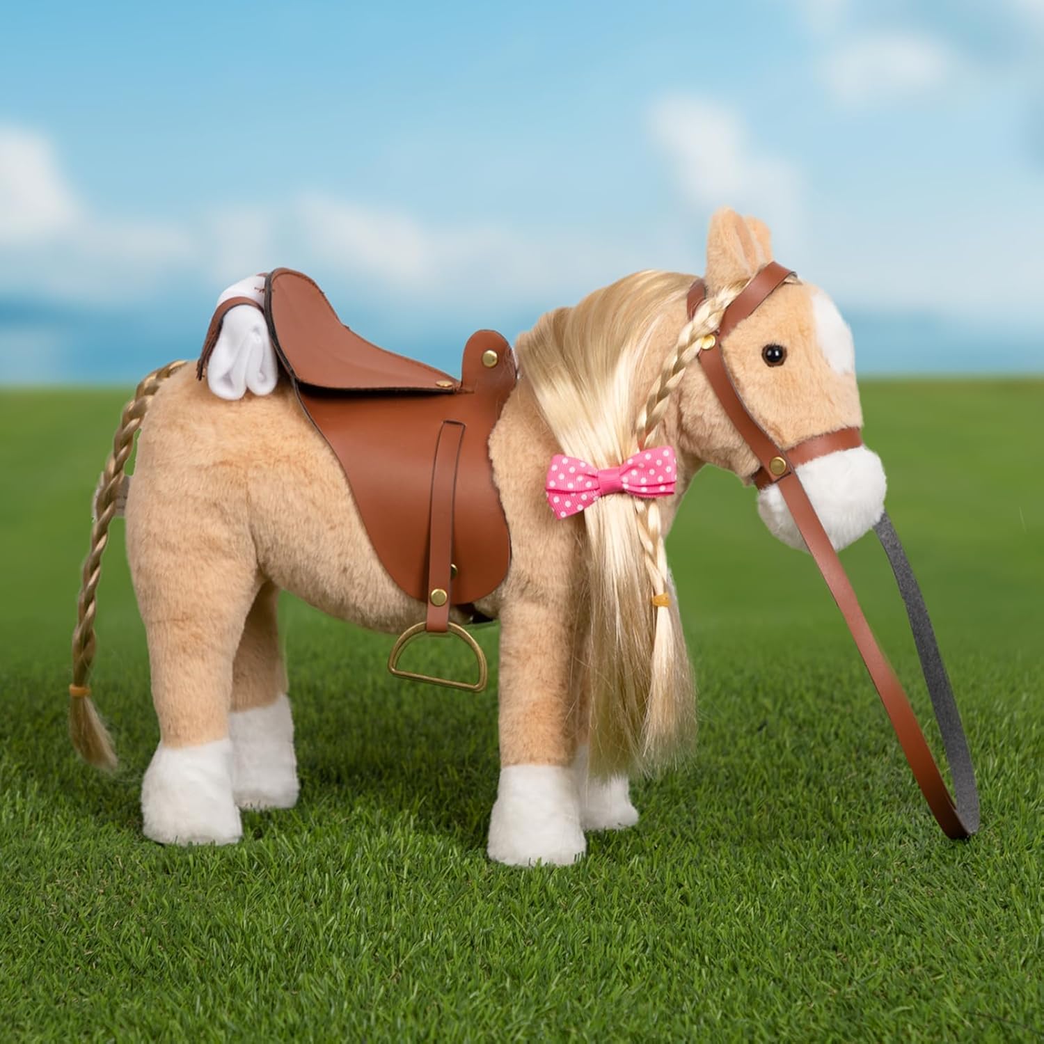 HollyHOME Palomino Horse Stuffed Animal Pretty Pony Plush Toy Pretend Play Horse 11 inches Beige