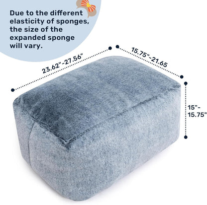 HollyHOME 15"(H) Bean Bag Ottoman Pouf, 6.6LB Memory Foam Filled Footstool for Sofa, Accent Stuffed Footrest Stool with Washable Cover, Single Footrest Stool for Living Room, Bedroom, Blue&Grey