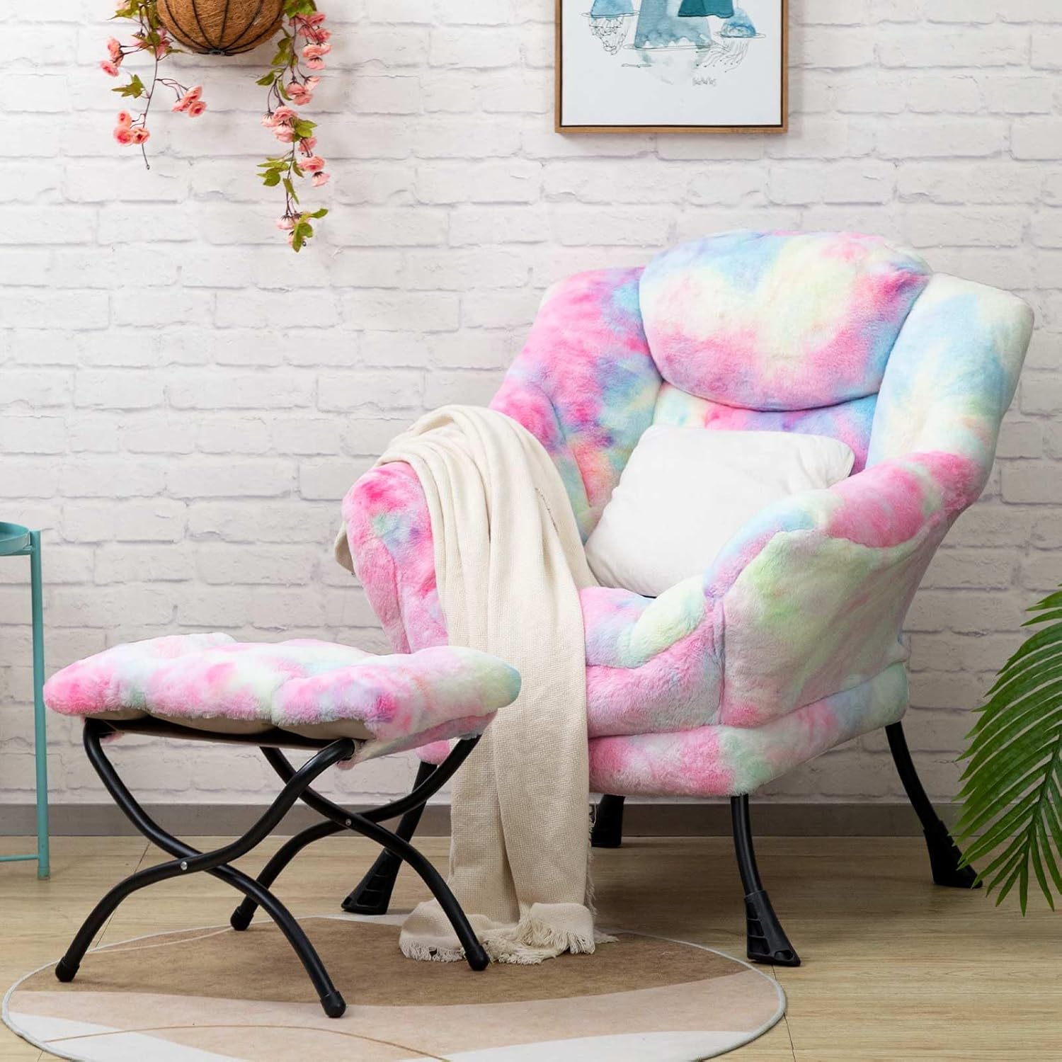 HollyHOME Modern Fabric Large Lazy Chair, Accent Oversized Comfy Reading Chair, Thick Padded Cozy Lounge Chair with Armrest, Leisure Sofa Chair for Living Room, Bedroom, Dorm, Gilding Pink