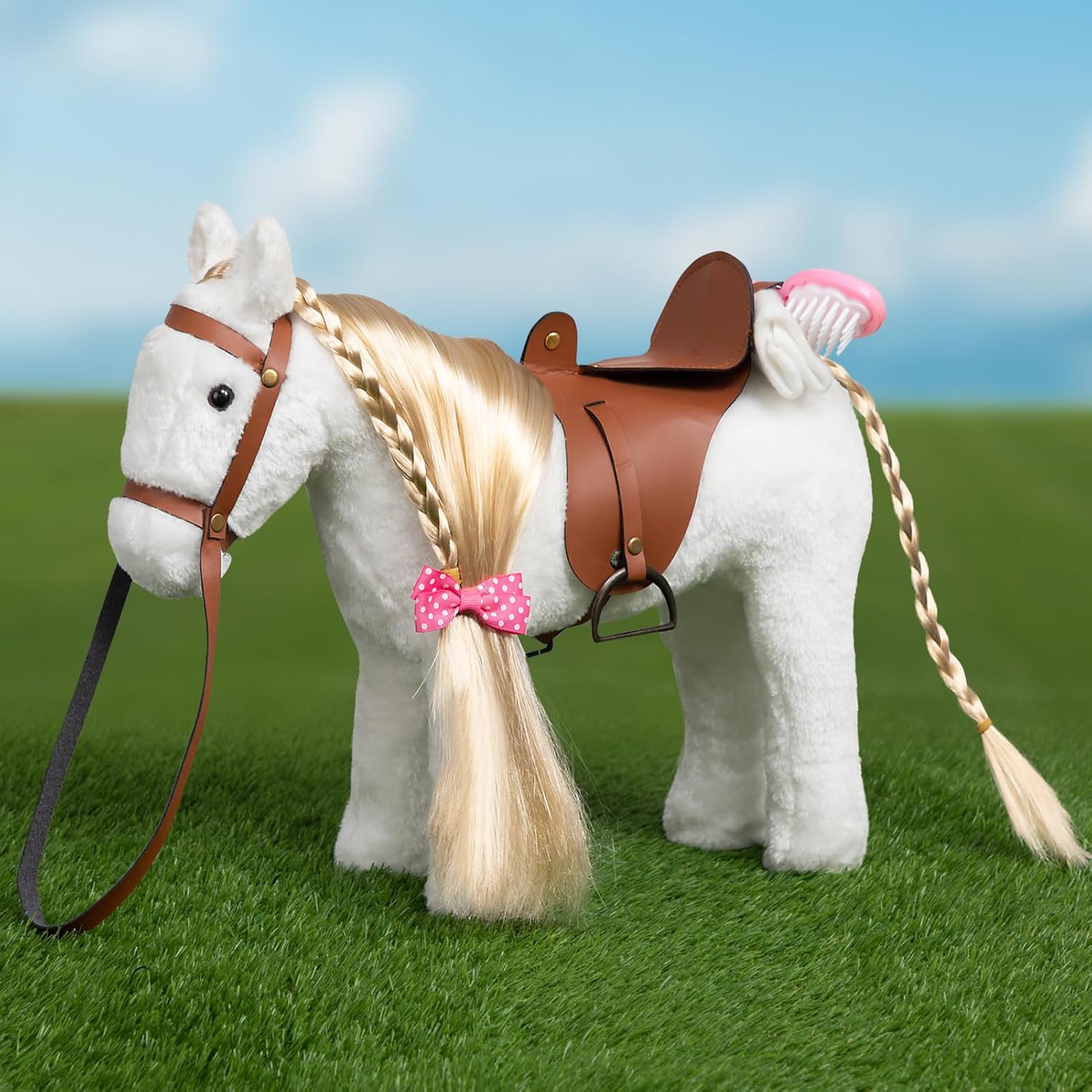 HollyHOME Palomino Horse Stuffed Animal Pretty Pony Plush Toy Pretend Play Horse 11 inches Beige