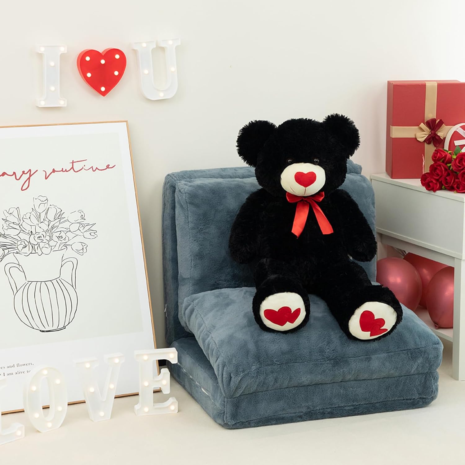 HollyHOME Big Teddy Bear Stuffed Animal Large Bear Plush with Red Heart for Girlfriend and Kids Holiday Toy Gift 36 inch Black