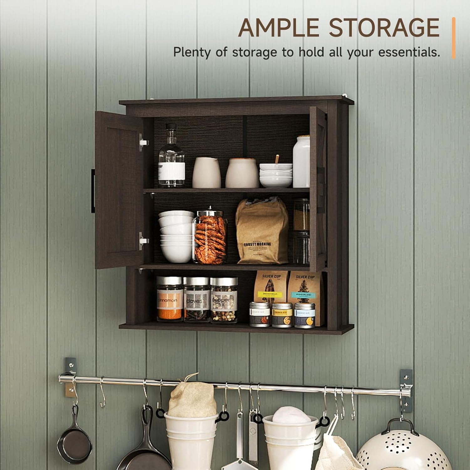 HollyHOME Farmhouse Wall Wood Medicine Cabinet for Bathroom, Kitchen, Laundry Room, Living Room, Dark Brown