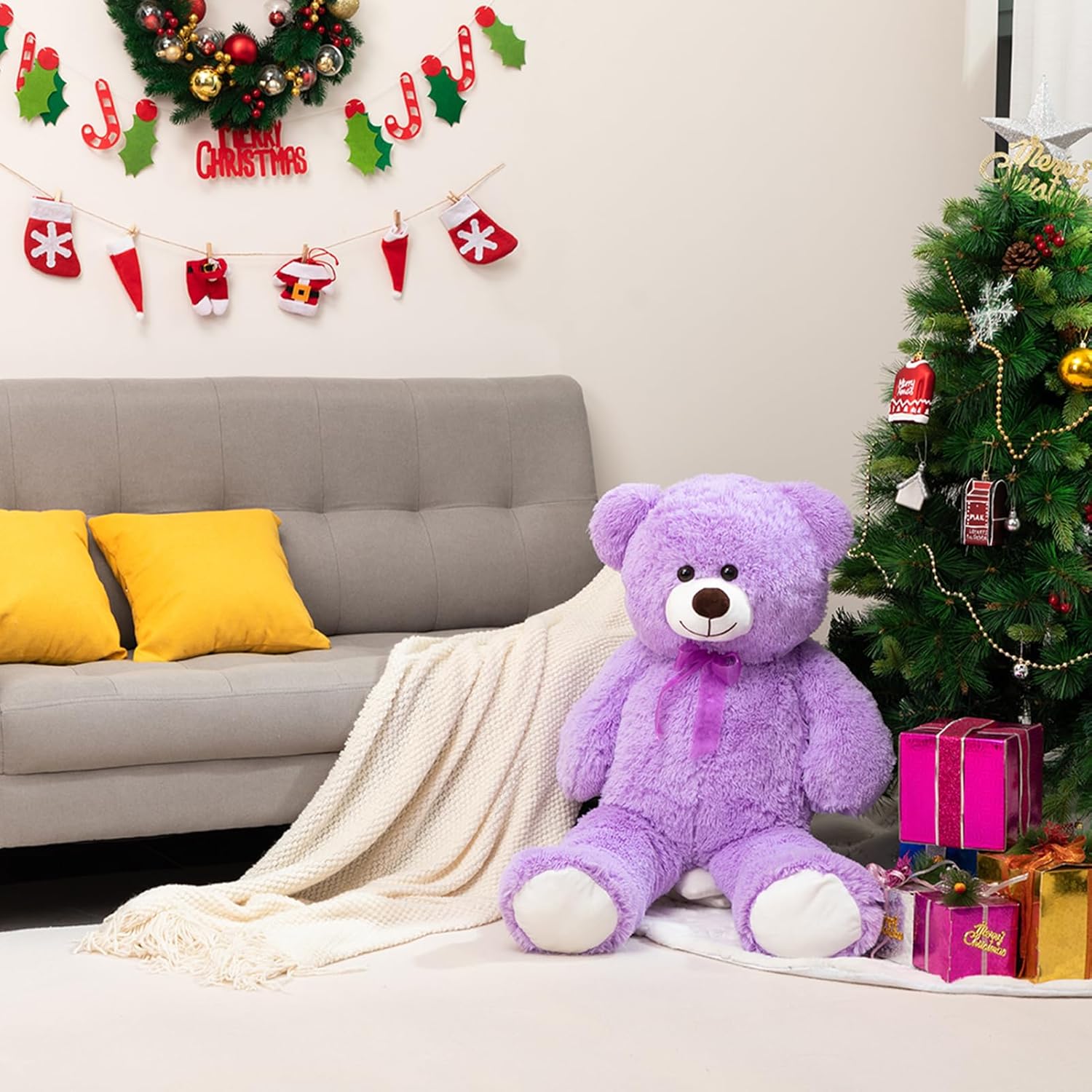 HollyHOME Big Teddy Bear Large Teddy Bear Stuffed Animal Birthday Valentines Day Plush for Kids and Girlfriend 36 inch Gray