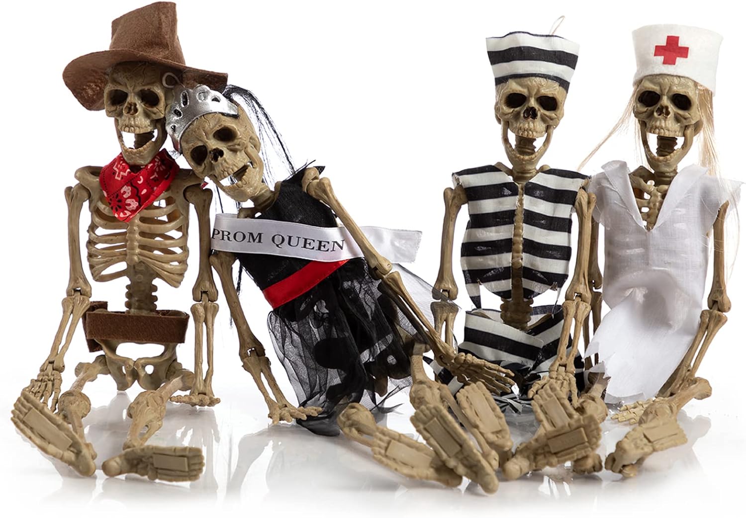 HollyHOME 17 Inch 4 Pieces Halloween Hanging Skeleton Props Skeleton Figures with Dress Haunted House