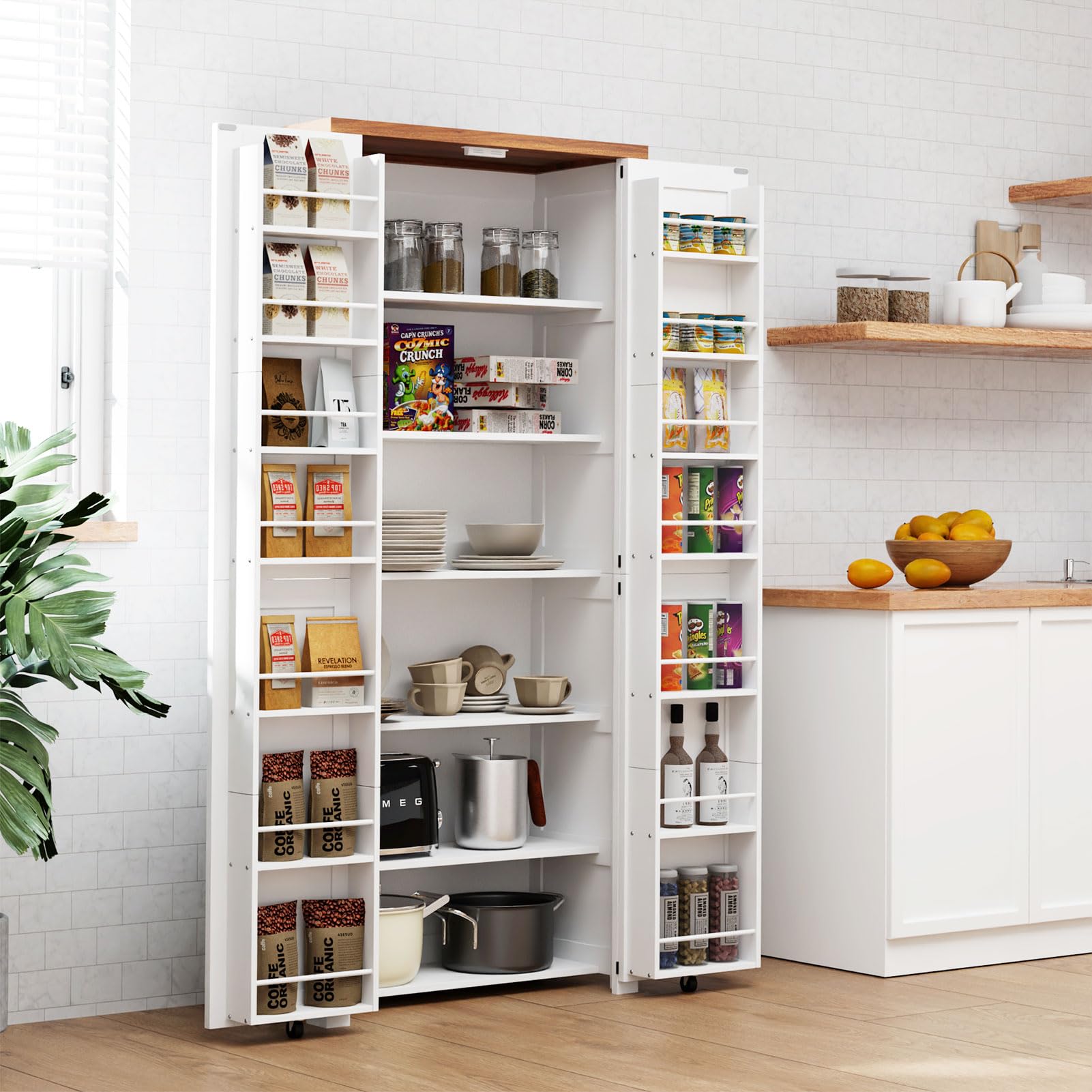 HollyHOME Kitchen Pantry Cabinet White（2-Door）