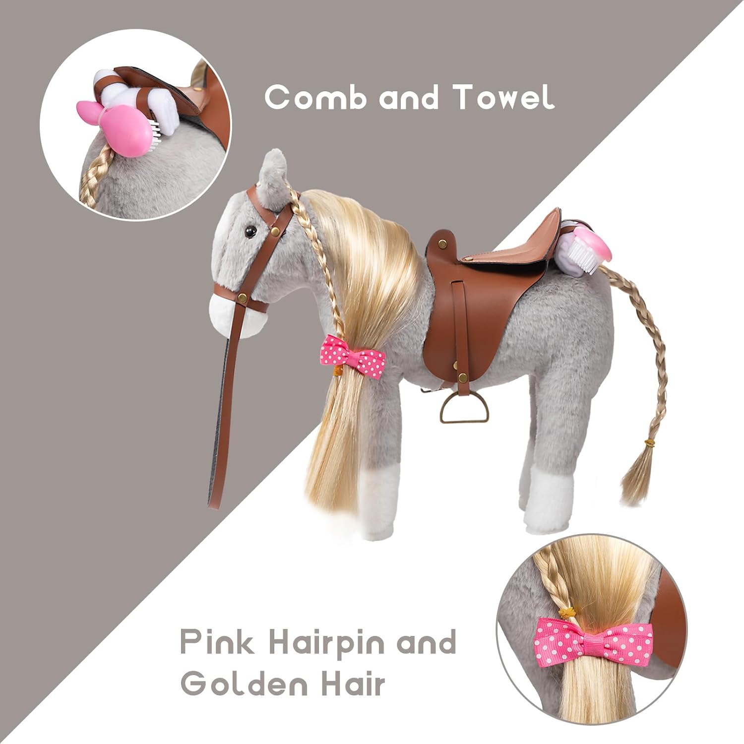 HollyHOME Palomino Horse Stuffed Animal Pretty Pony Plush Toy Pretend Play Horse 11 inches Beige