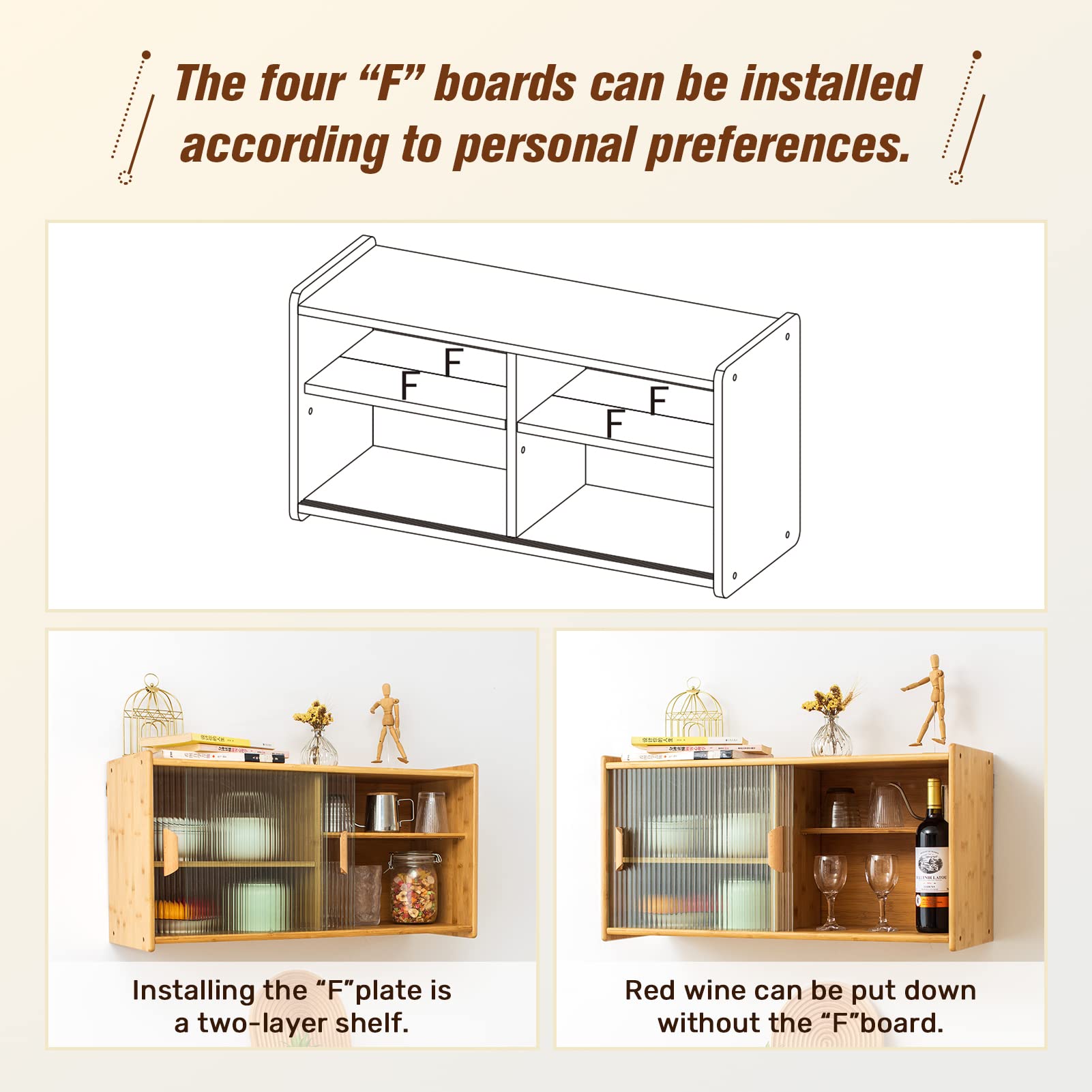 HollyHOME 41.3"(H) Wooden Storage Cabinet with Glass Doors