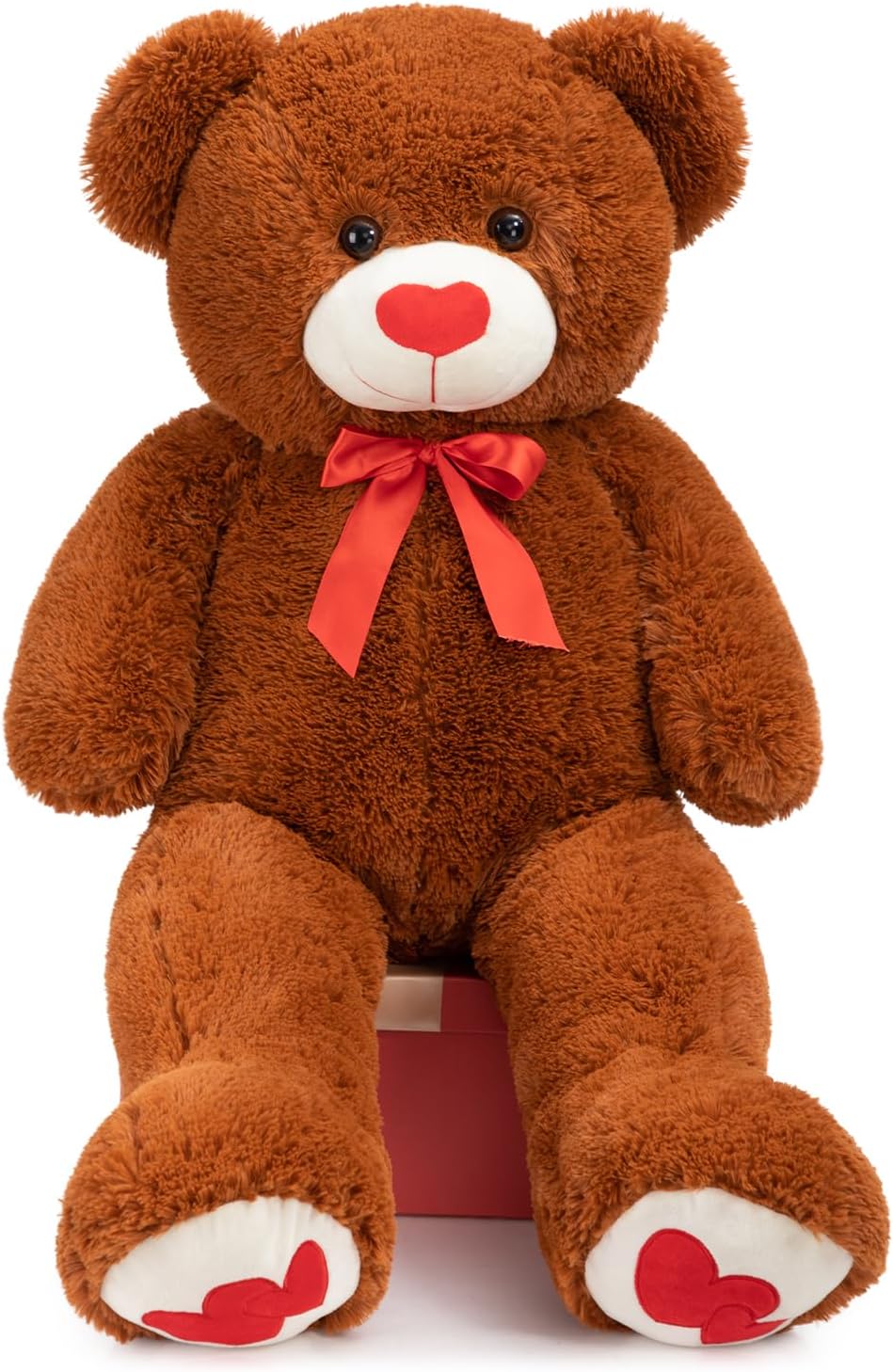 HollyHOME Big Teddy Bear Stuffed Animal Large Bear Plush with Red Heart for Girlfriend and Kids Valentine's Day 36 inch Beige