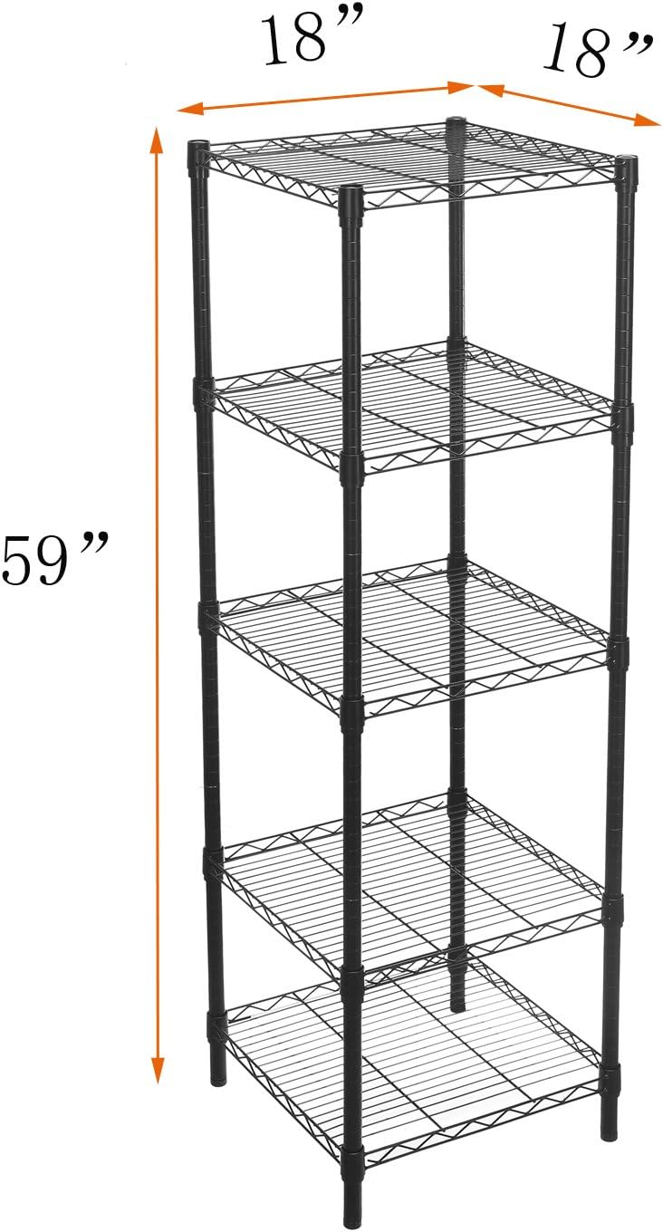 HollyHOME 5 Shelves Adjustable Steel Wire Shelving Rack in Small Space or Room Corner, Metal Heavy Duty Storage Shelf, Utility Rack, Bathroom Storage Tower Kitchen Shelving, Thicken Tube, Black