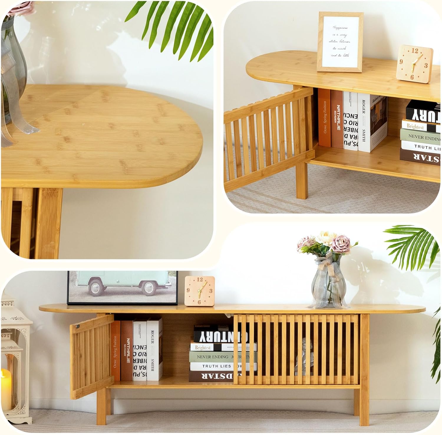 HollyHOME Bamboo TV Stand (with Fence Door)