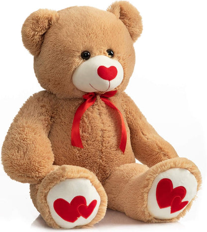 HollyHOME Big Teddy Bear Stuffed Animal Large Bear Plush with Red Heart for Girlfriend and Kids Valentine's Day 36 inch Tan