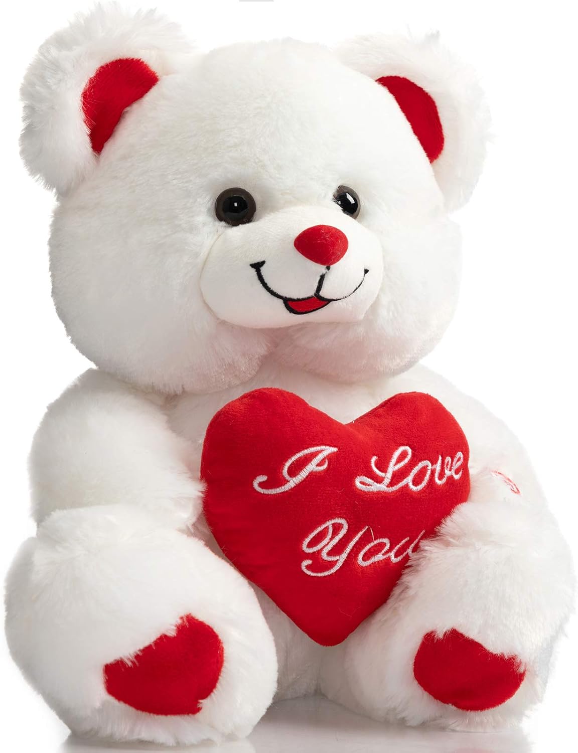 HollyHOME Teddy Bear with Pink Heart Plush Bear That Says I Love You and Blushes LED Stuffed Toys for Girlfriend and Kids Valentine's Day 13 inch White