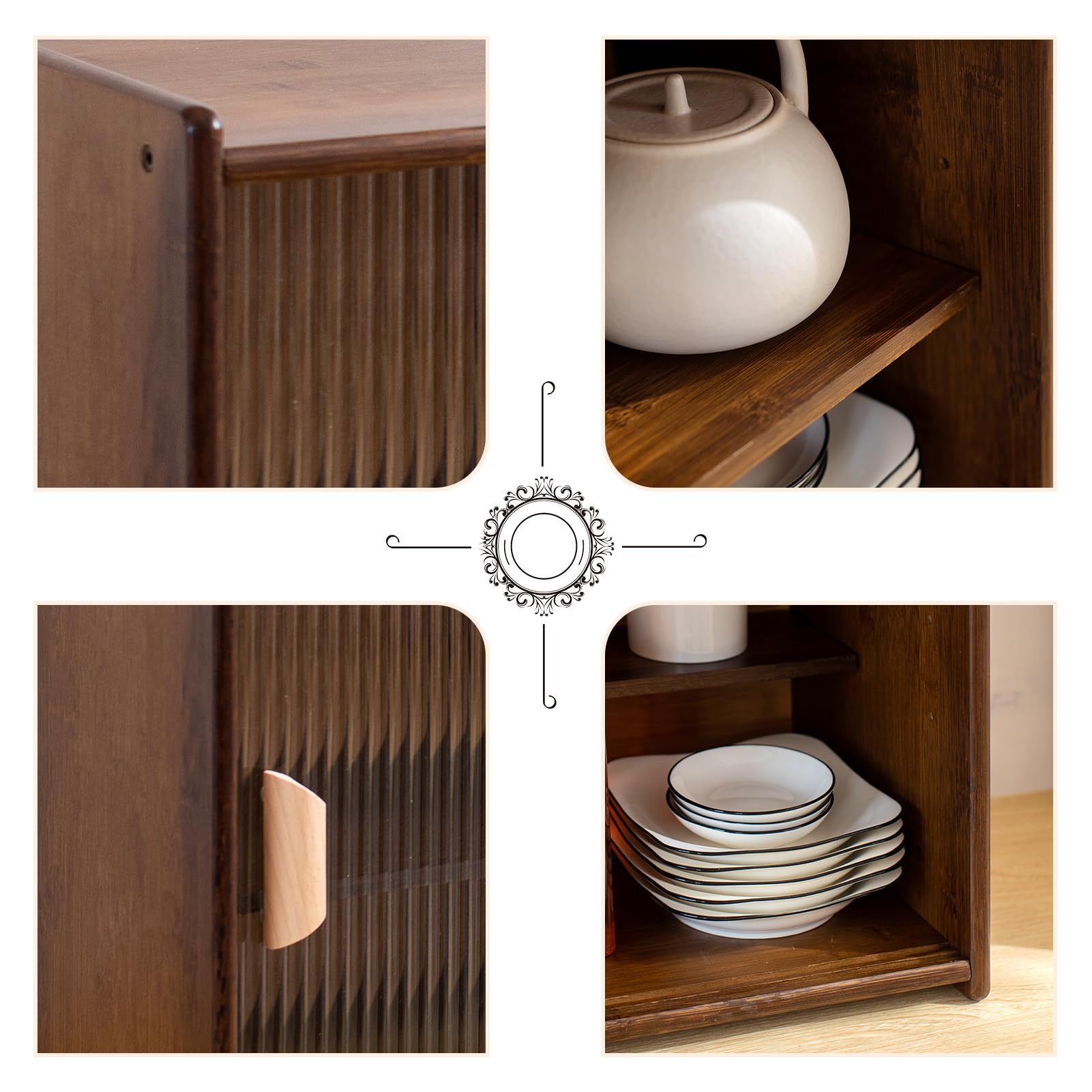 HollyHOME 41.3"(H) Wooden Storage Cabinet with Glass Doors