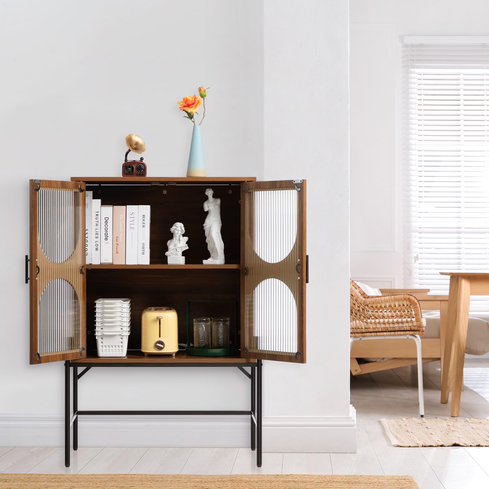 HollyHOME 41.3"(H) Wooden Storage Cabinet with Glass Doors