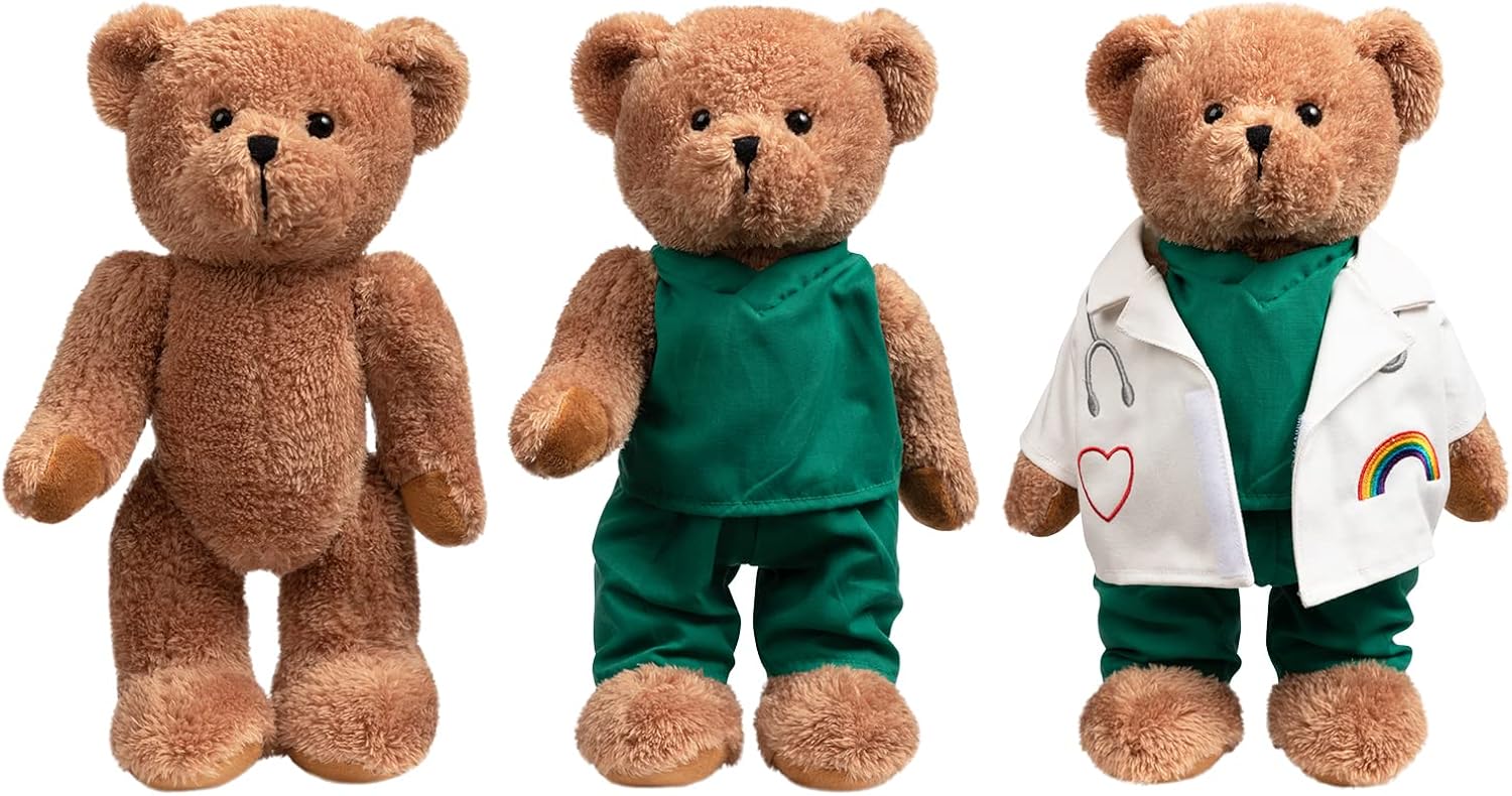 HollyHOME Doctor Bear Stuffed Animal Plush Teddy Bear in Scrubs and White Coat Gifts for Doctors Students and Kids 16 inches,Chocolate Brown