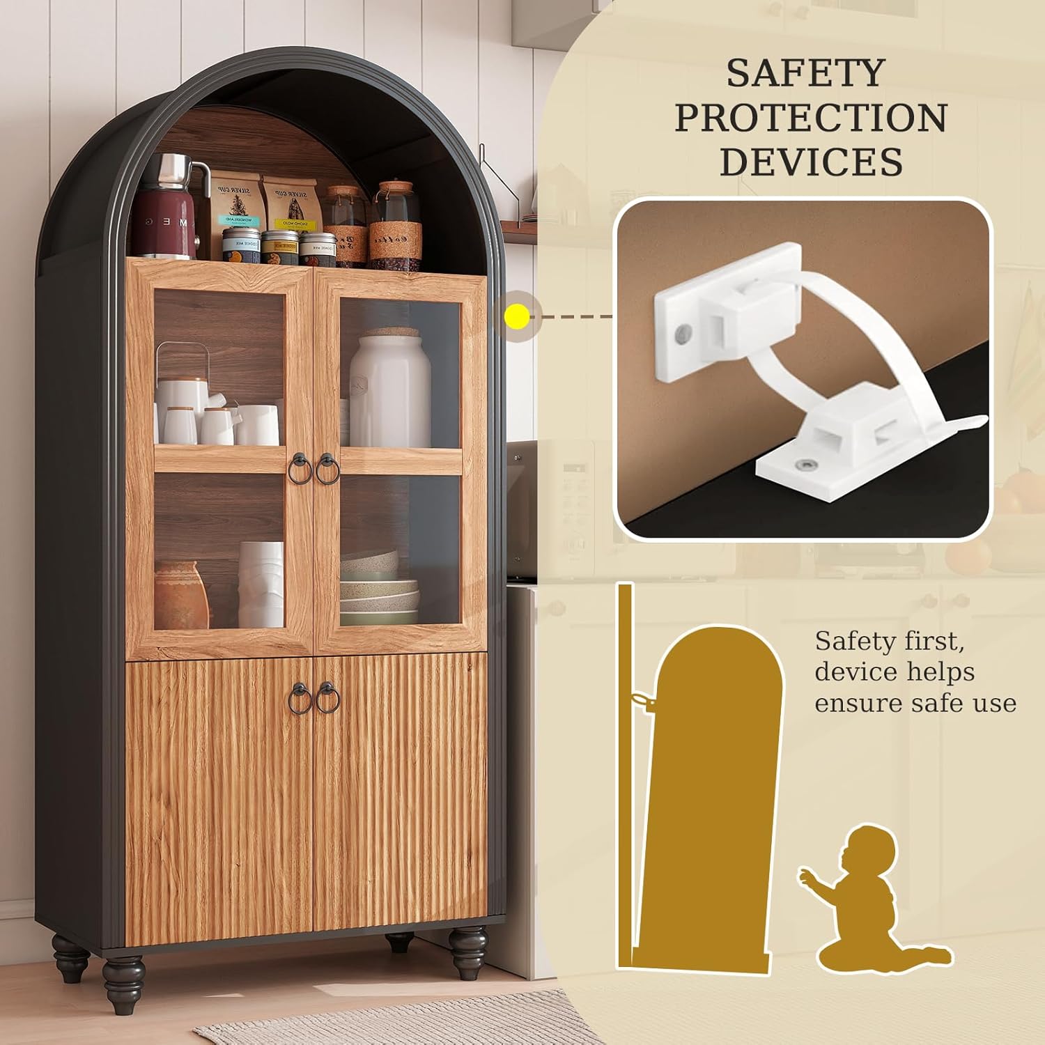 HollyHOME 66.6" Arched Kitchen Pantry Cabinet