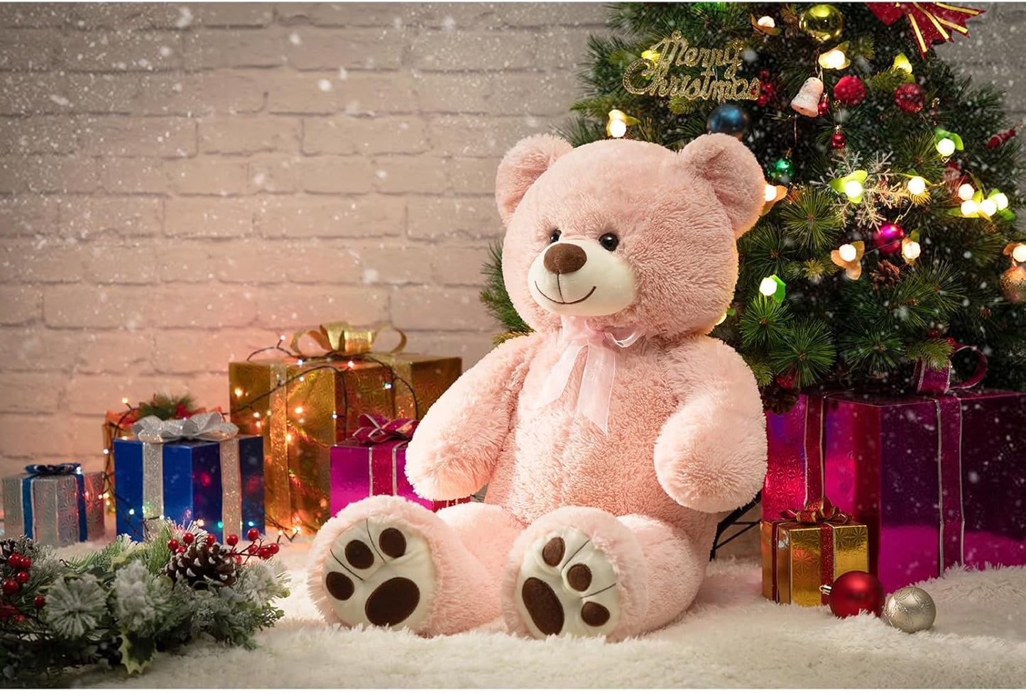 HollyHOME Teddy Bear Stuffed Animal Plush Giant Teddy Bears with Footprints Big Bear 36 inch Tan