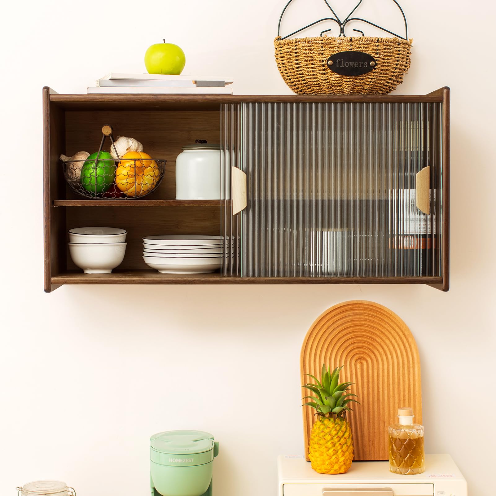 HollyHOME 41.3"(H) Wooden Storage Cabinet with Glass Doors