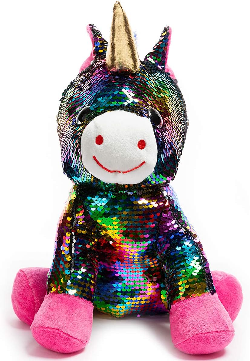 HollyHOME Sequins Unicorn Stuffed Animal Toy Reversible Rainbow Sequins Unicorn Gift for Kids 12 Inches