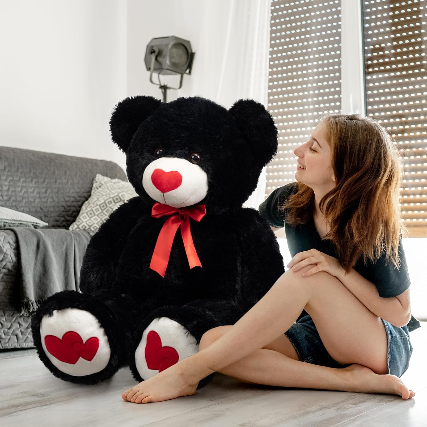 HollyHOME Big Teddy Bear Stuffed Animal Large Bear Plush with Red Heart for Girlfriend and Kids Holiday Toy Gift 36 inch Black