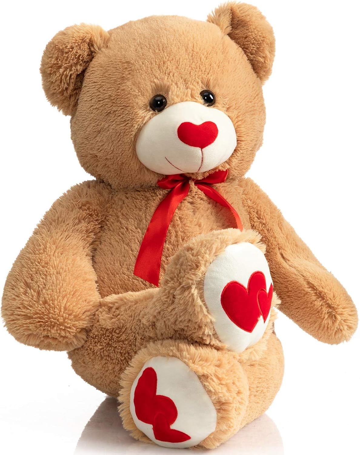 HollyHOME Big Teddy Bear Stuffed Animal Large Bear Plush with Red Heart for Girlfriend and Kids Valentine's Day 36 inch Tan