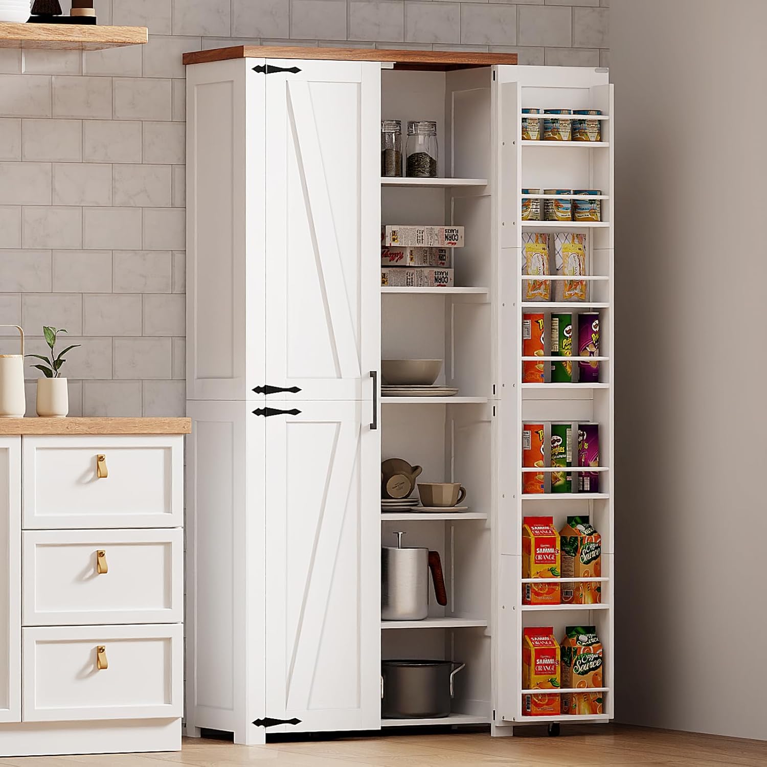 HollyHOME Kitchen Pantry Cabinet White（2-Door）