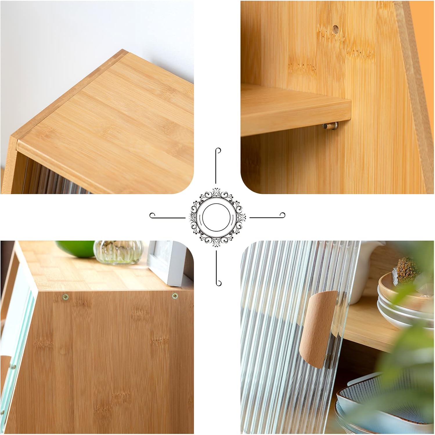 HollyHOME Bamboo Wall Mounted Kitchen Pantry Sideboard Burlywood 2 Doors