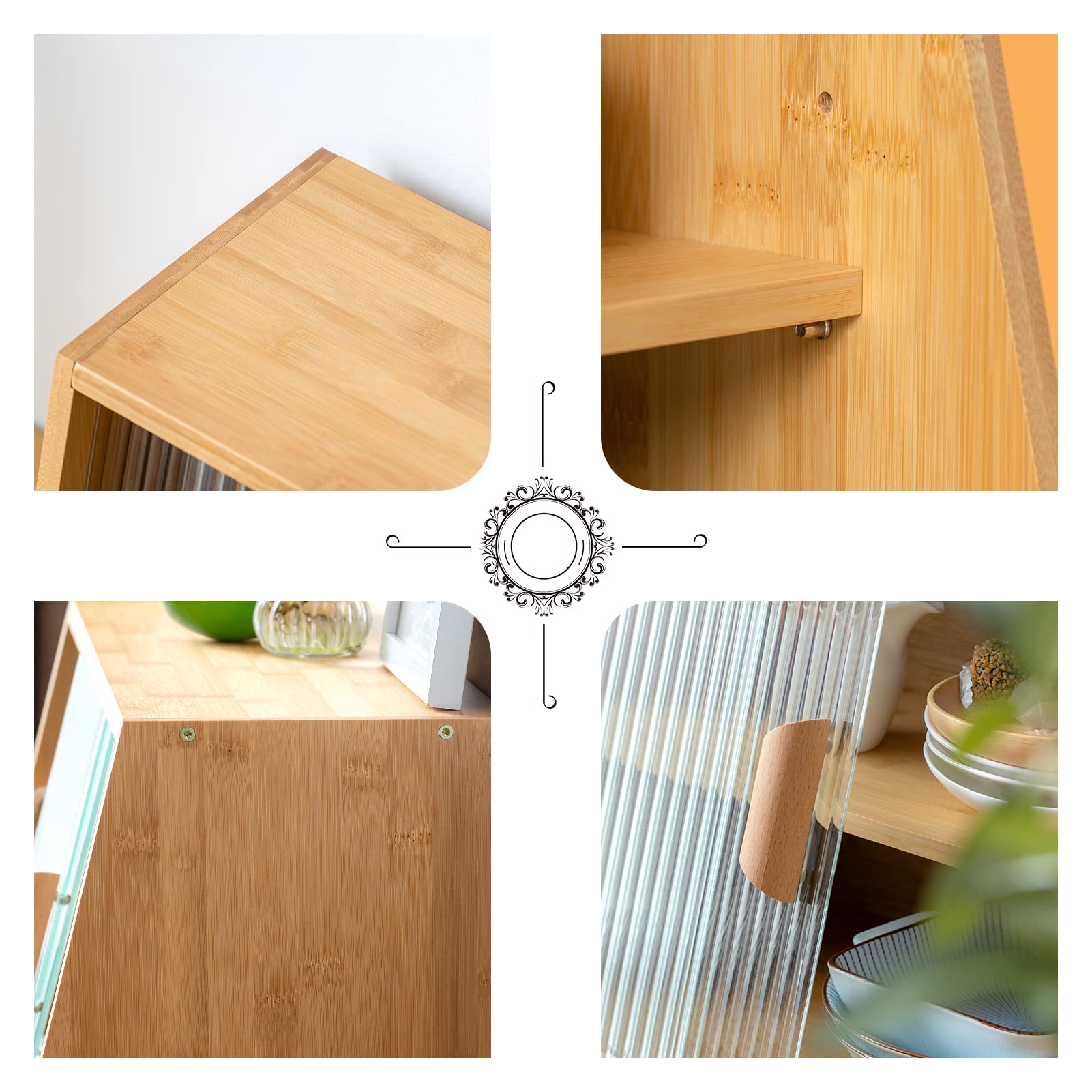 HollyHOME 41.3"(H) Wooden Storage Cabinet with Glass Doors