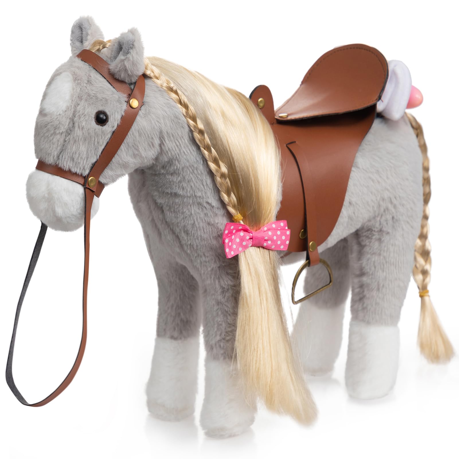 HollyHOME Stuffed Animal Horse Pretty Plush Toy Pretend Play Horse 11 inches Grey