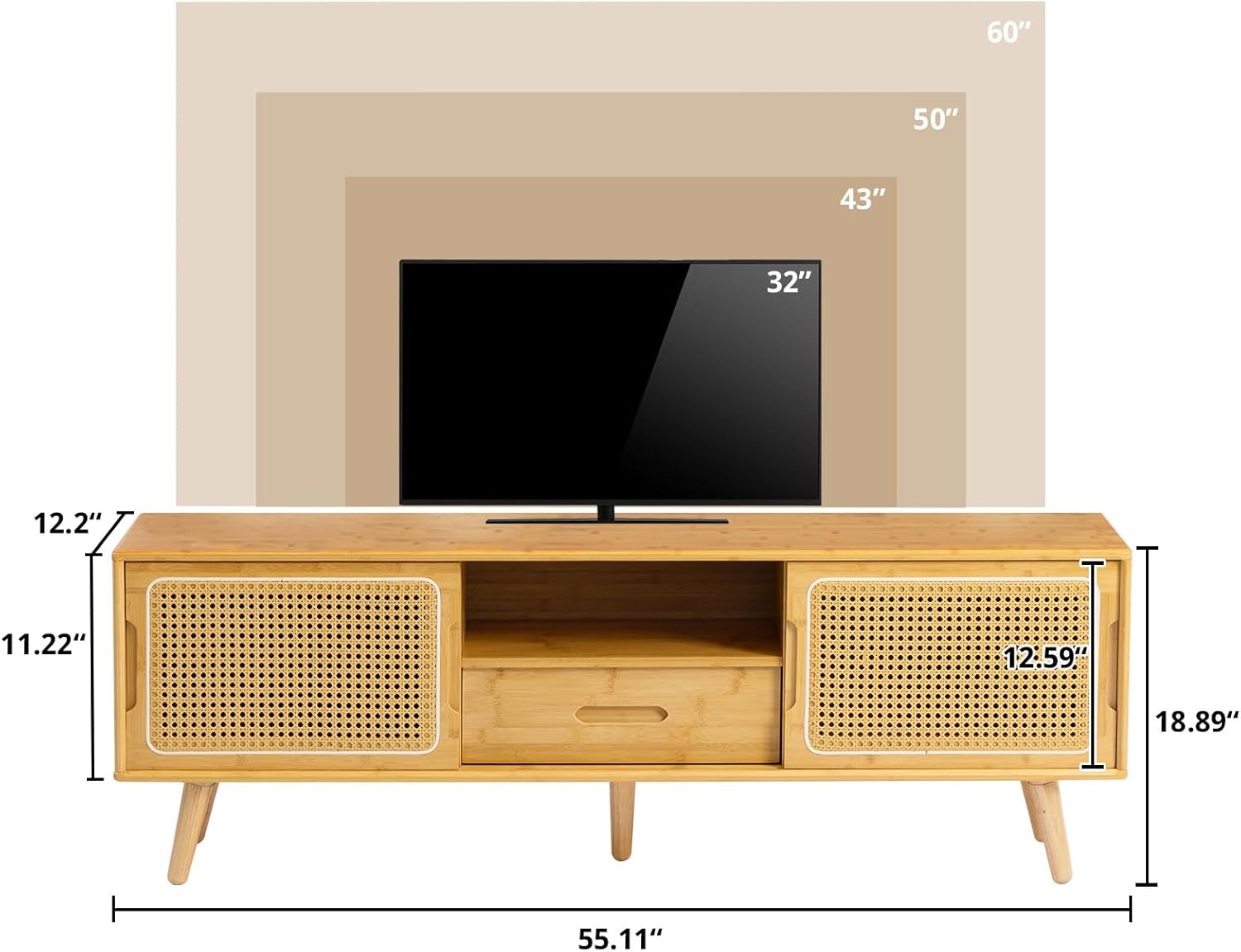 HollyHOME Bamboo TV Stand(Rattan and Drawer)