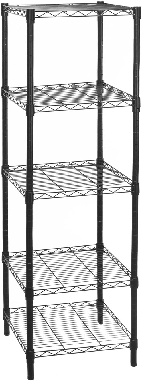 HollyHOME 5 Shelves Adjustable Steel Wire Shelving Rack in Small Space or Room Corner, Metal Heavy Duty Storage Shelf, Utility Rack, Bathroom Storage Tower Kitchen Shelving, Thicken Tube, Black