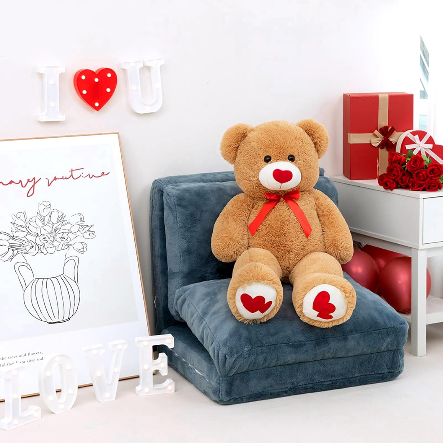 HollyHOME Big Teddy Bear Stuffed Animal Large Bear Plush with Red Heart for Girlfriend and Kids Holiday Toy Gift 36 inch Black