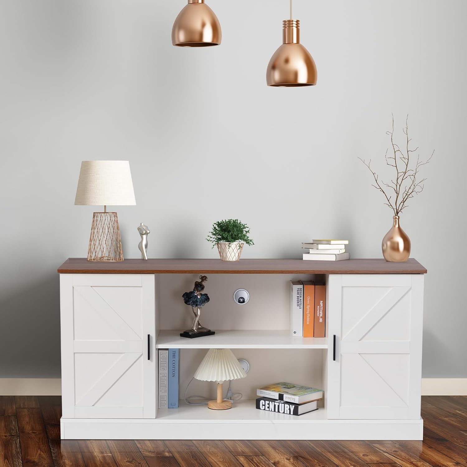 HollyHOME White Farmhouse TV Stand for Televisions up to 65”